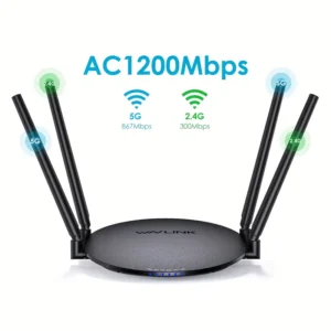 WAVLINK 1200Mbps Dual Band... WAVLINK 1200Mbps Dual Band WiFi 5 Router with 1000Mbps WAN/LAN, 5GHz & 2.4GHz Wireless, Long Range Coverage, Retractable Antennas, Supports Router/Access Point/Repeater Mode for Home & Office, Wifi Router, Home Internet Router, Modern Router, Reliable Connectivity, Wireless Network, Home Users