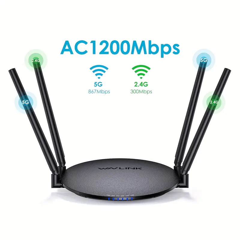 WAVLINK 1200Mbps Dual Band... WAVLINK 1200Mbps Dual Band WiFi 5 Router with 1000Mbps WAN/LAN, 5GHz & 2.4GHz Wireless, Long Range Coverage, Retractable Antennas, Supports Router/Access Point/Repeater Mode for Home & Office, Wifi Router, Home Internet Router, Modern Router, Reliable Connectivity, Wireless Network, Home Users